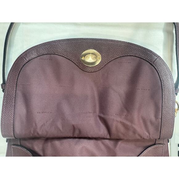 COACH Turn Lock Hobo Saddle Two Way Crossbody Oxblood Pebble Leather #24771 - Picture 12 of 17